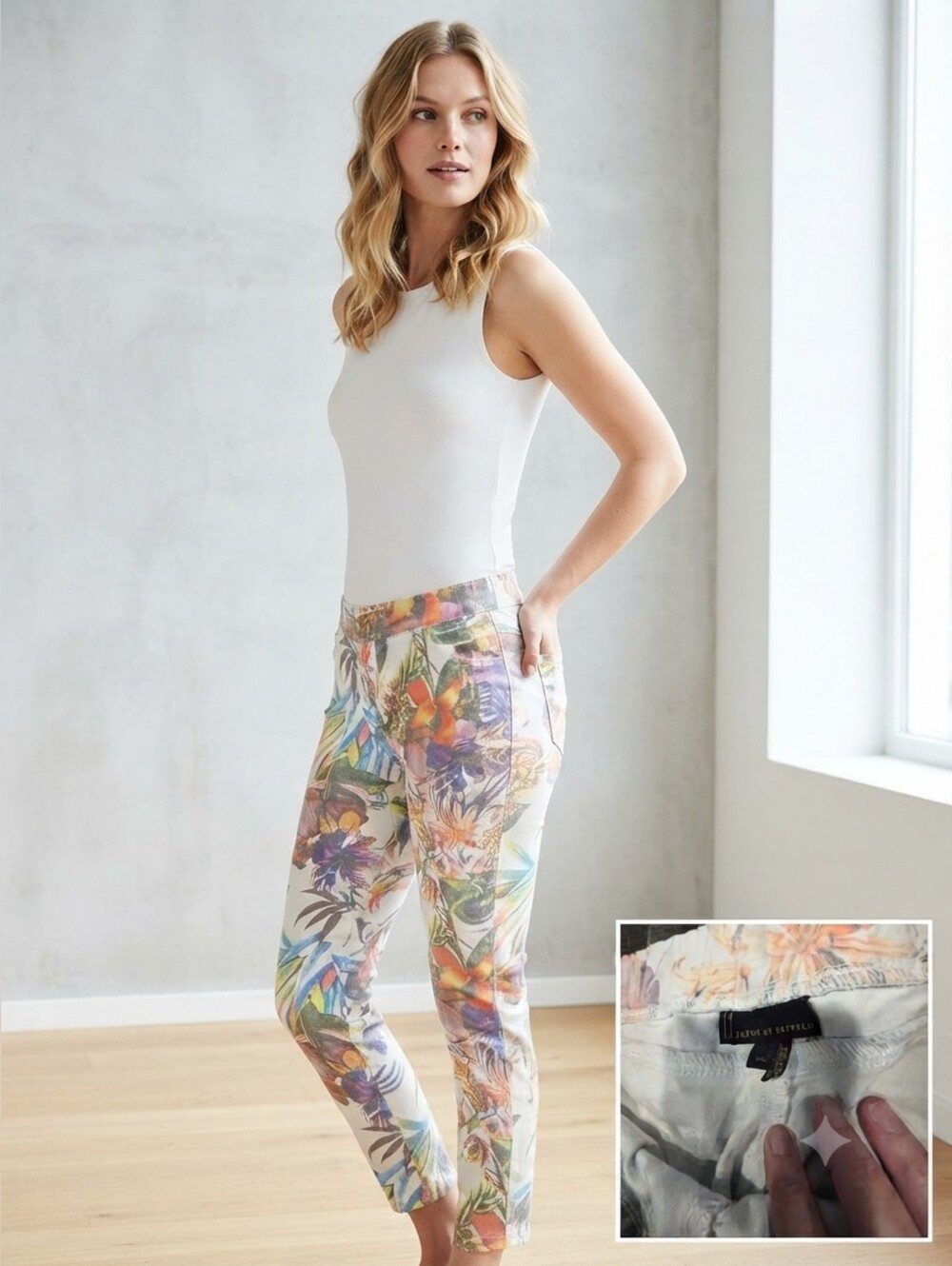 Buffalo David Bitton Floral Ankle Jeans in White with Multicolor Print